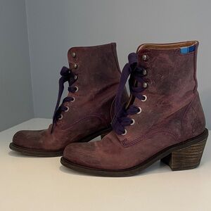 Distressed Purple Leather Ankle Boots